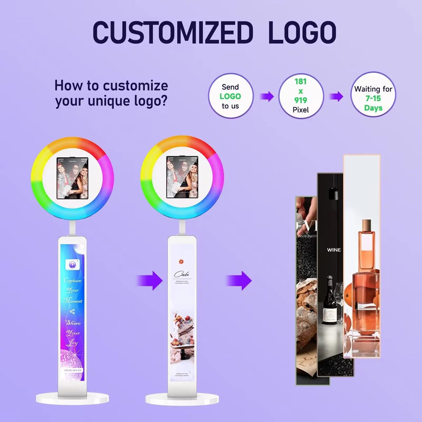 iPad Photo Booth Selfie-Maschine Shell Verstellbarer Ständer Photobooth mit LED-Ringlicht Individuelles LOGO für Hochzeitspartys und Events