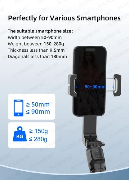 AXNEN HQ2-SE Smartphone Gimbal Stabilizer Handheld Mobile Shooting Stabilizer for Gopro Action Cameras Android iPhone Video Vlog