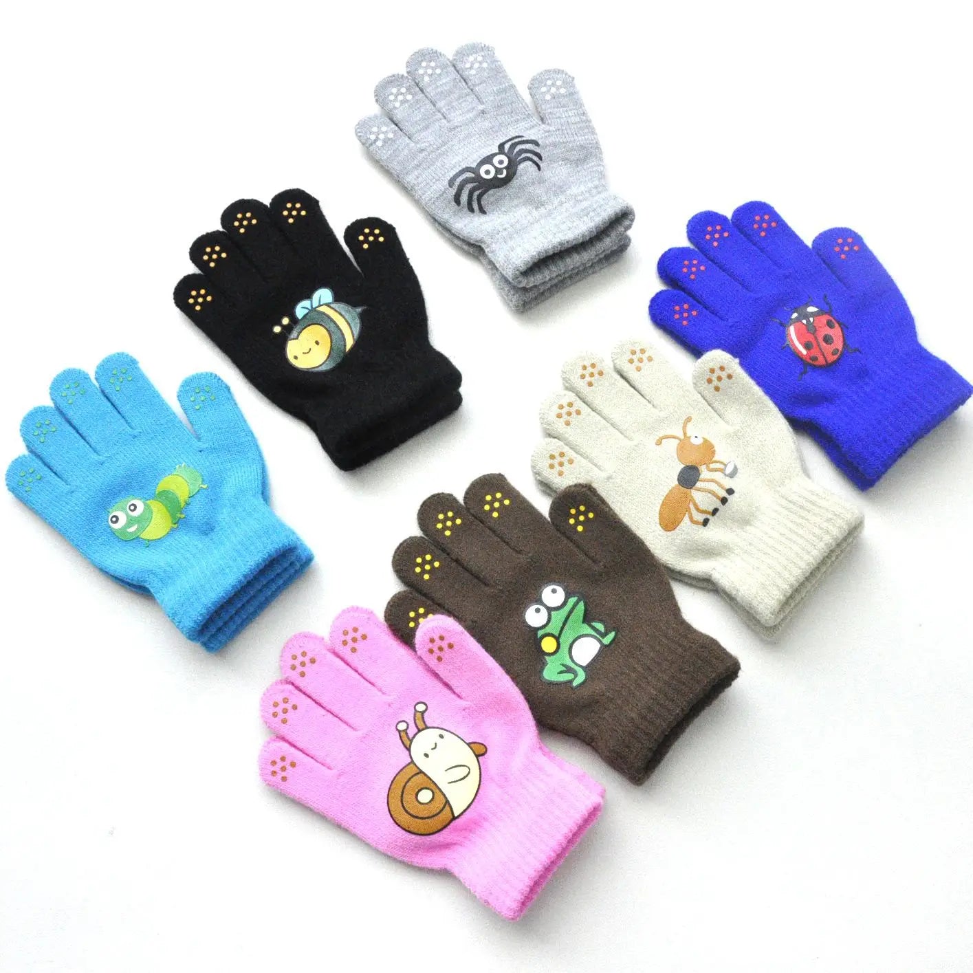 Children Knitted Warm Gloves For 5-12Y Baby Students Winter New Insect Full Finger Mittens Outdoor Cycling Skiing Gloves