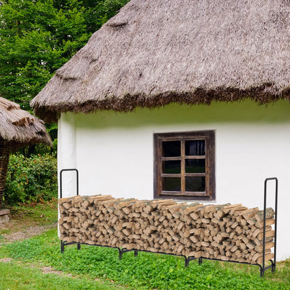 Heavy Duty Metal Wood Log Store, Outdoor Garden Firewood Log Rack, Stacking Storage Stand, 12ft Long