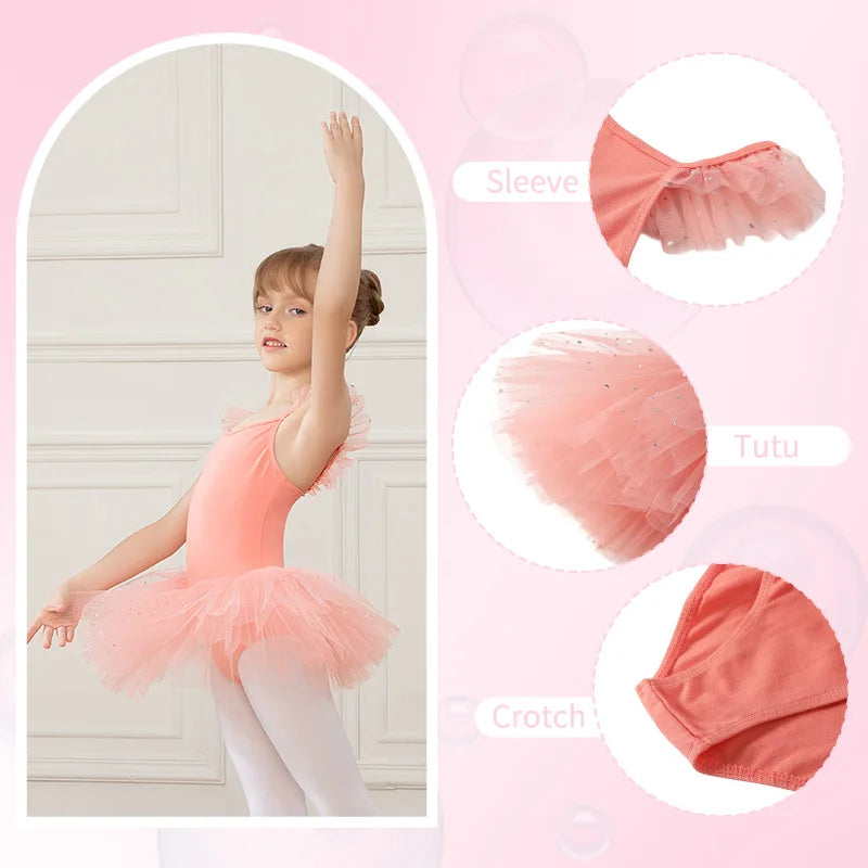 Girls Ballet Leotards Ballet Tutu Dress For Kids Dance Clothes With Skirt Gymnastics Dancewear Balleriana Clothes Short Sleeves