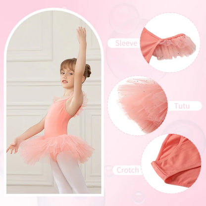 Girls Ballet Leotards Ballet Tutu Dress For Kids Dance Clothes With Skirt Gymnastics Dancewear Balleriana Clothes Short Sleeves