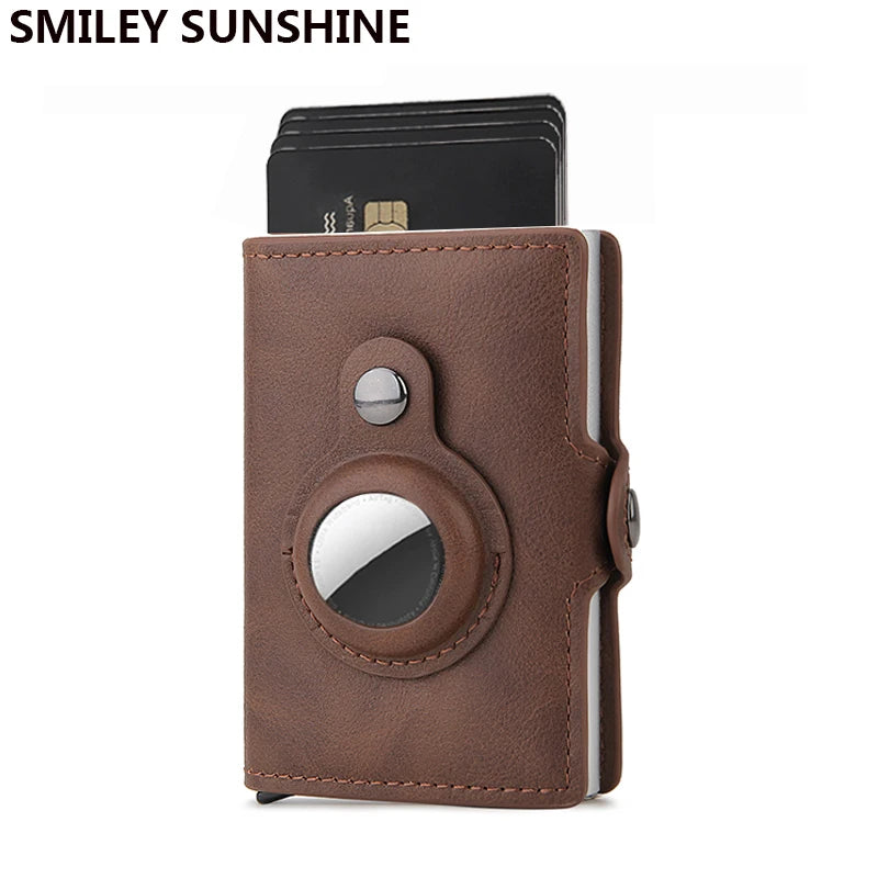 Men Wallet for Apple Airtag RFID Blocking Card Holder  Air Tag Wallet Business Pop Up Slide Cardholder Case with Zip Coin Purse