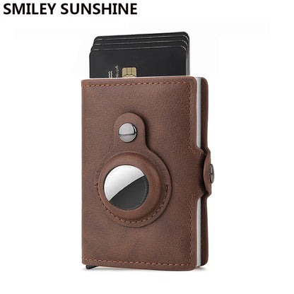 Men Wallet for Apple Airtag RFID Blocking Card Holder  Air Tag Wallet Business Pop Up Slide Cardholder Case with Zip Coin Purse