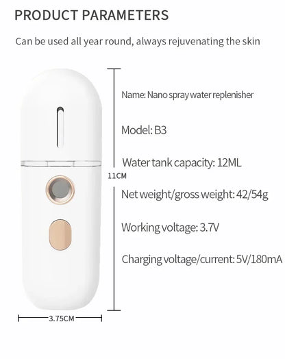 Mini Portable Humidifier Nano Mister Facial Steamer Device Beauty Spray Hydrating Apparatus Cold Spray Apparatus Rechargeable