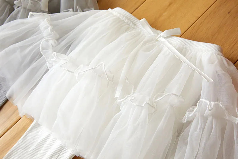 Kids Autumn Leggings Children Cute Thin Style Yarn Skirt Kids Solid Color Bow Skinny Pants