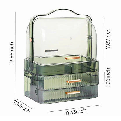 2025 Large White Cosmetic Skincare Organiser Make-Up Storage Case 2 Drawers Box