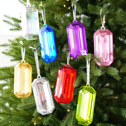 Plastic Square Gemstone Pendant Ornament Featuring Snowflake Pattern for Christmas Tree Hanging and Holiday Decoration
