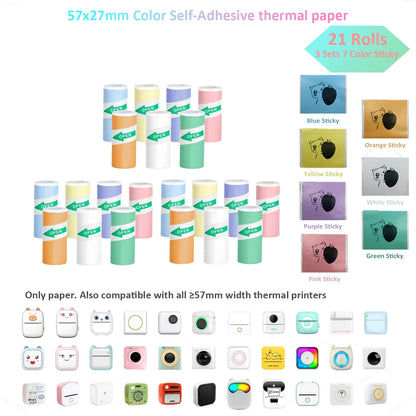 Color Label Sticker Mini Printer Thermal Paper 57mm 10ft Self-adhesive Thermal Printing Paper For Inkless Printing Photo Picture