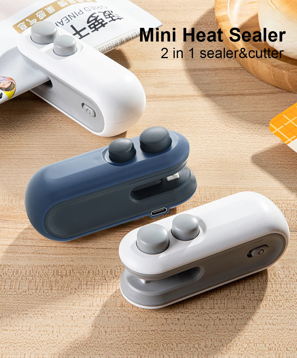 Mini Sealing Machine 2IN1 Heat Sealer Storage Bag Package Plastic Food Sealer USB Rechargable Clip Bag Handheld Food Heat Sealer