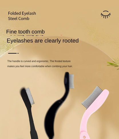 Foldable Ultra-fine Stainless Steel Eyelash Brush Lash Separator Eyebrow Eyelashes Extension Comb Eyelash Curler Makeup Tools