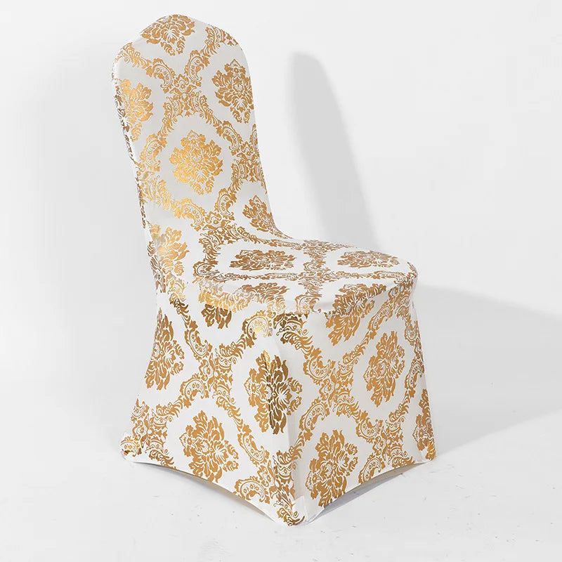 Dining Chair Covers Bronzing Gold Silver Flower Print Removable Washable Spandex Stretch Decorative Chair Slipcovers Wedding