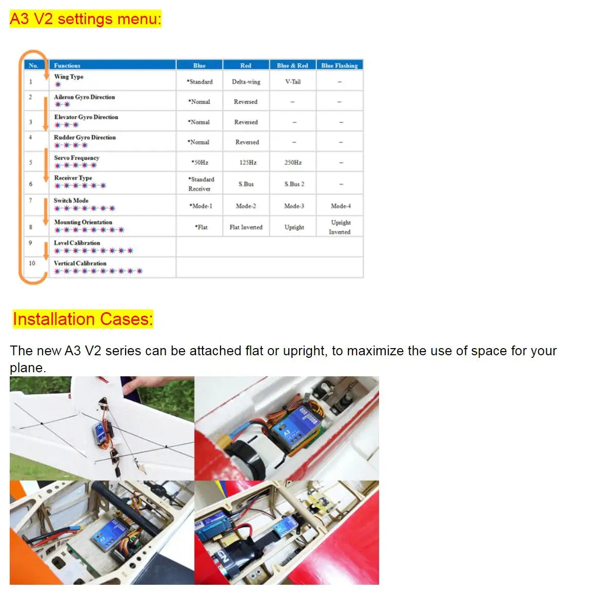 High Quality 3 Axis Gyro A3 V2 Aeroplane Flight Controller Stabilizer for RC Airplane Fixed-wing Fixed wing Copter