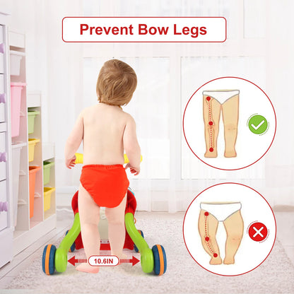 Baby Cartoon Push Walker Toys with Music Drawing Board Multifunction Activity Learning Walk Toddler Walker for 12M+ Infants
