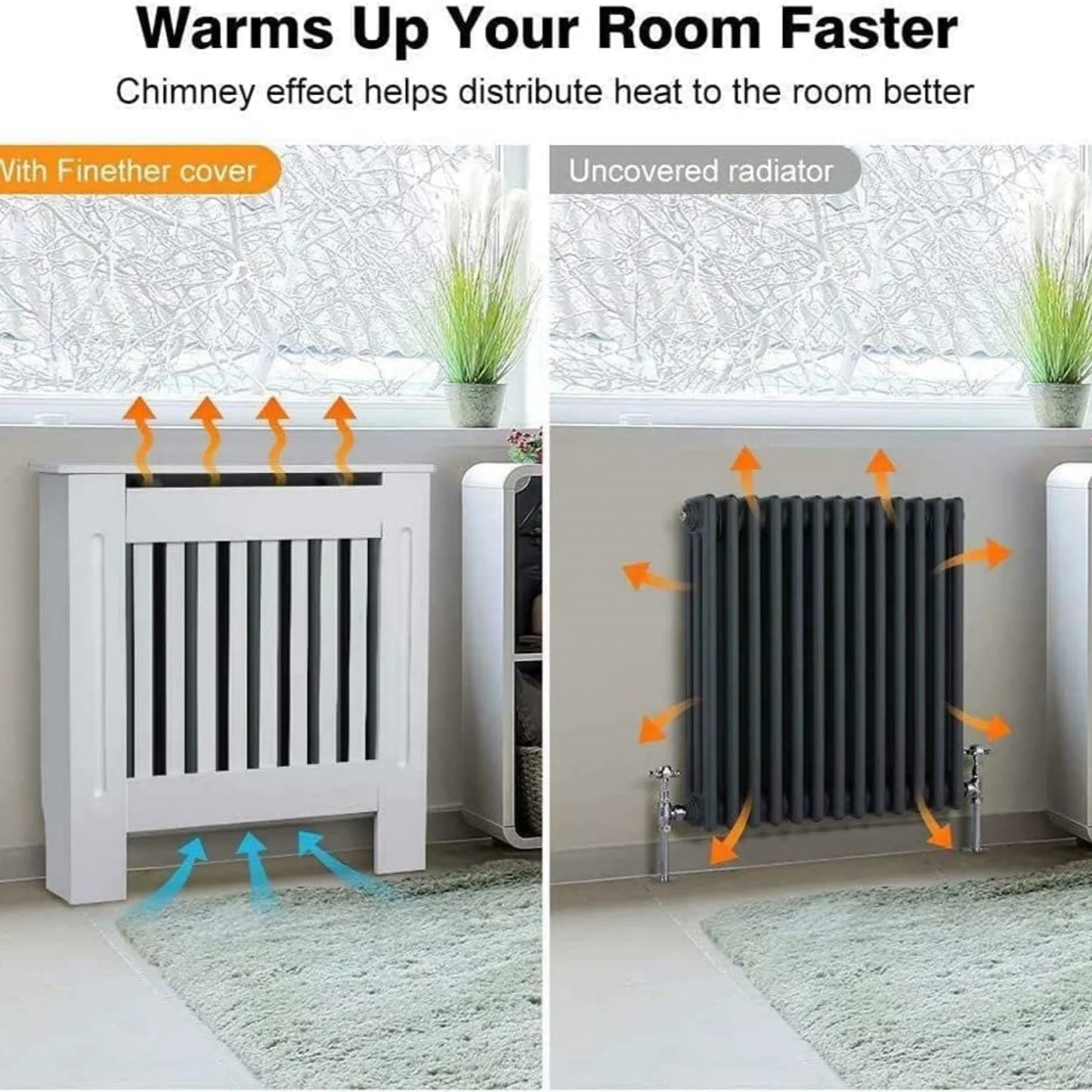 BRIEFNESS Radiator cover Wooden wall-mounted White painted MDF cupboard heater cover Modern heating cover Barbecue cabinet shelf