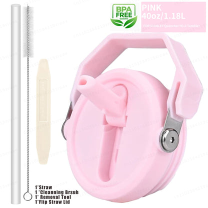 Flip Straw Lid For 40oz Stanley Tumbler Leakproof Portable Handle Lid Exact Color Detachable Flip Straw With Brush&Removal Tool