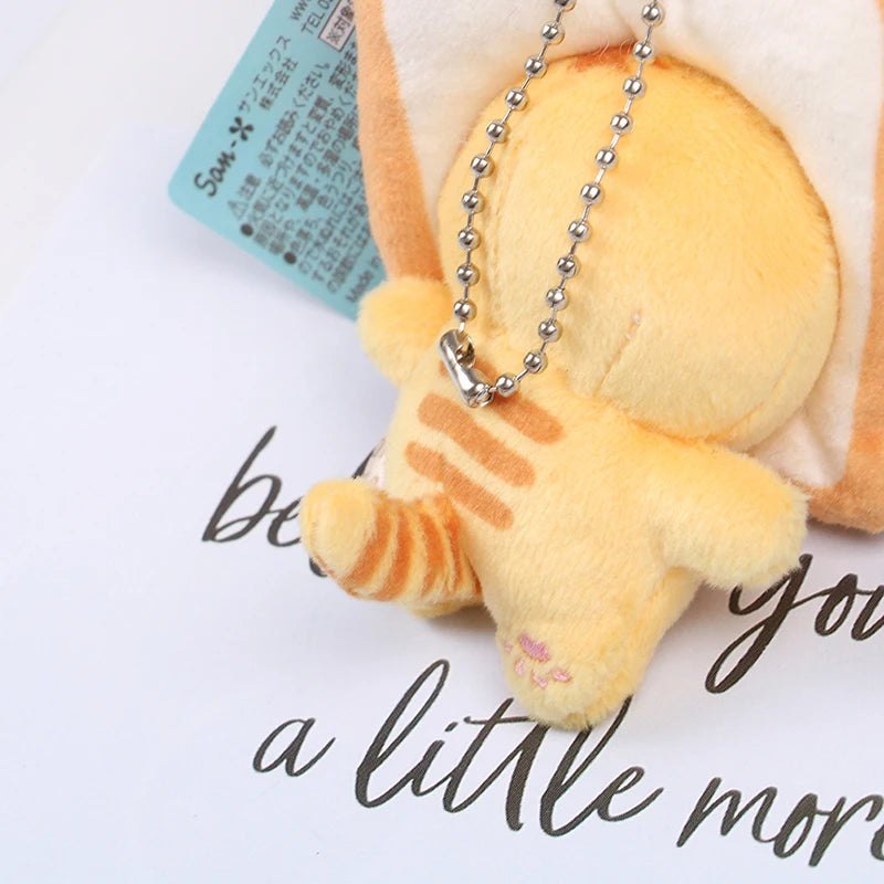 1pc Japanese Popular Cute Keyring Cute Yellow Bread Cat Toast Plush Pendant Keychain