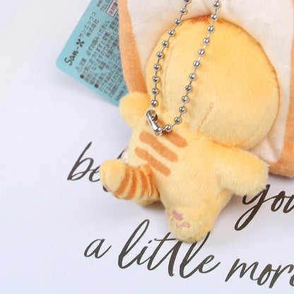 1pc Japanese Popular Cute Keyring Cute Yellow Bread Cat Toast Plush Pendant Keychain