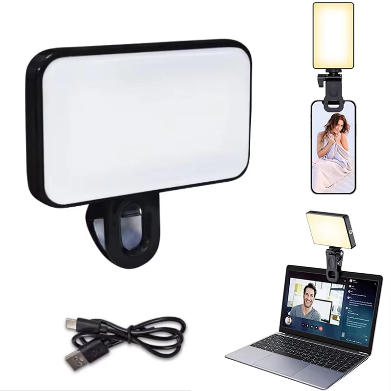 New Portable Mini Selfie Fill Light 3 Modes Adjustable Brightness Rechargeable Clip On For Mobile Phone Laptop Live Video Light