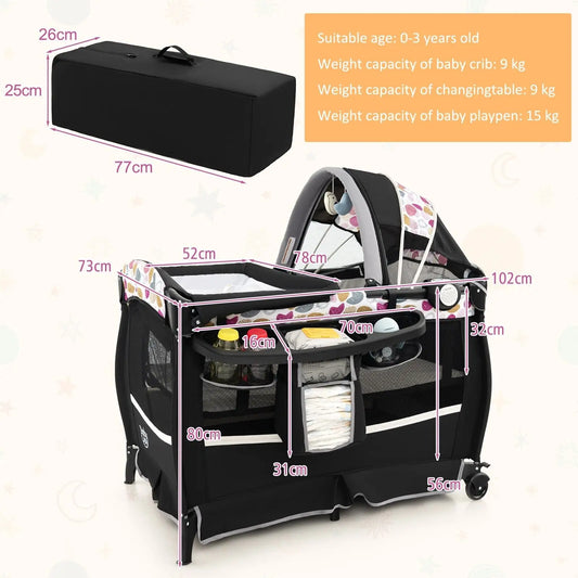 DORTALA 4 in 1 Baby Crib Bassinet Bed Infant Changing Table Portable Nursery Play Center