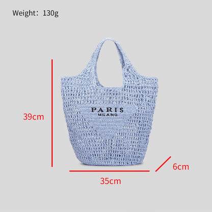 Casual Hollow Straw Women Shoulder Bags Designer Letters Handbags Paper Woven Large Tote Bag Handmade Summer Beach Purses 2024