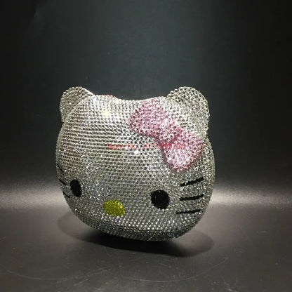 Hello Kitty Anime Cartoon Shape Rhinestone Cartoon Full Of Diamonds Dinner Bag Handmade Diamond-set Lady's Clutch Christmas Gift