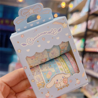 10Roll/Box Sanrio Kuromi Cinnamoroll Meloyd Tape Sticker Cute Cartoon Hello Kitty Handbook DIY Hot Stamping Stickers Kids Toys