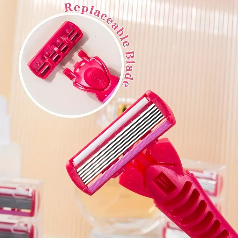 1Handle+18Blade Women's Manual Safety Razor 6Layer Stainless Steel Shaving/Hair Removal Blade Replaceable blade