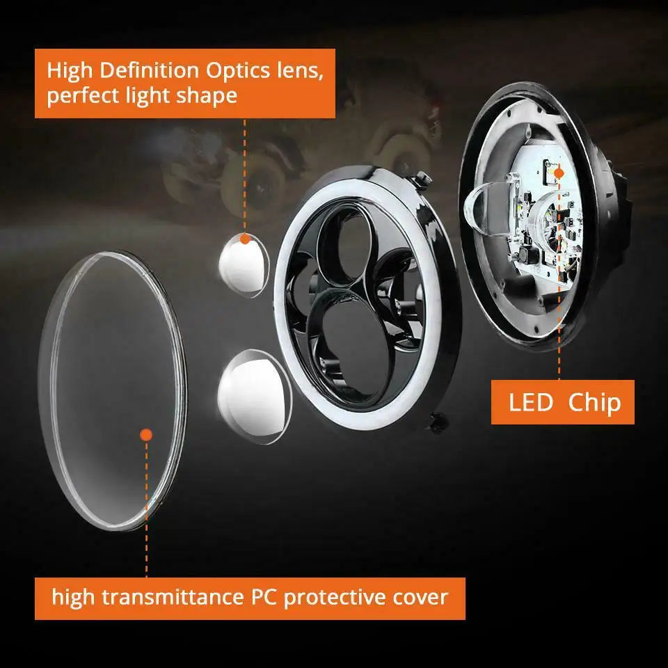 7 inch Moto LED Headlight For Harley Bike With 4-1/2"4.5" LED Passing Lamps Fog Lights 7"Bracket Mounting Ring Motorcycle
