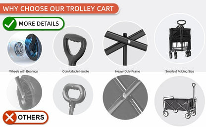 Beach Trolley on Wheels, Foldable Camping Trolley Cart Folding Collapsible Festival Trolley for Camping Garden Picnic Outdoor