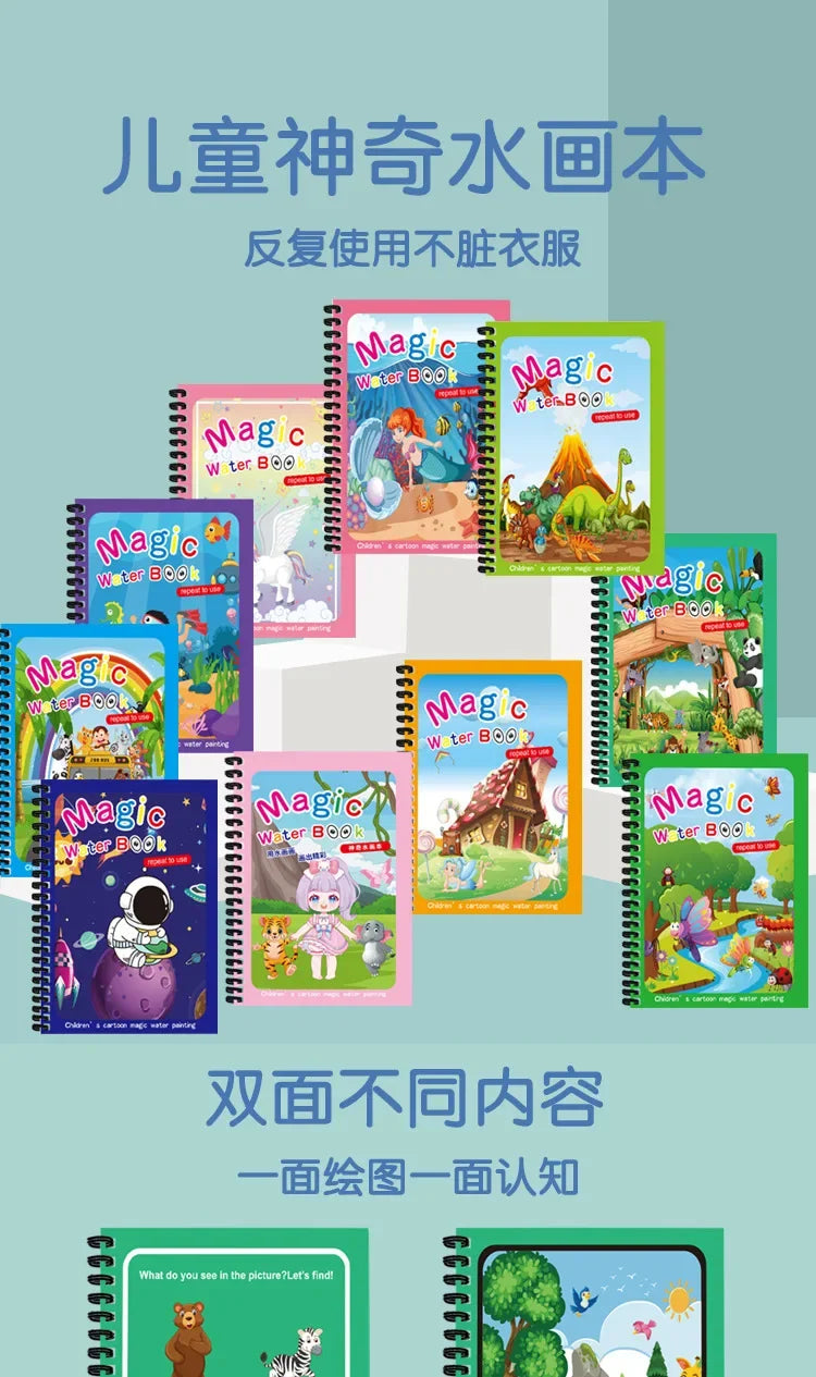 Magic Water Drawing Book for Kids Montessori Children's Reusable Coloring Book Sensory Early Educational Learning Painting Toys