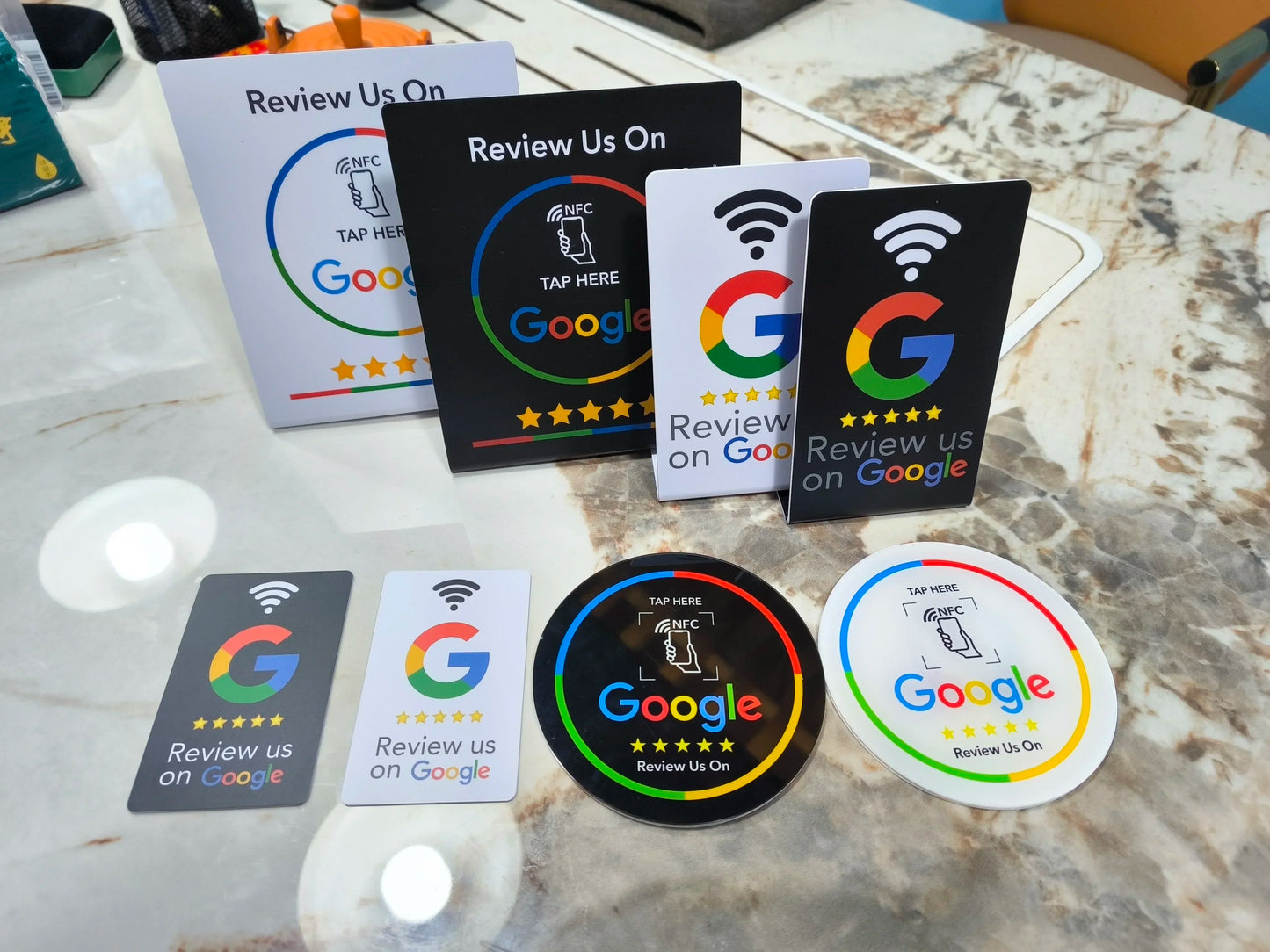 13.56Mhz programmable Google Review Card NFC station table NFC Google Reviews display bending card standing brand bracket