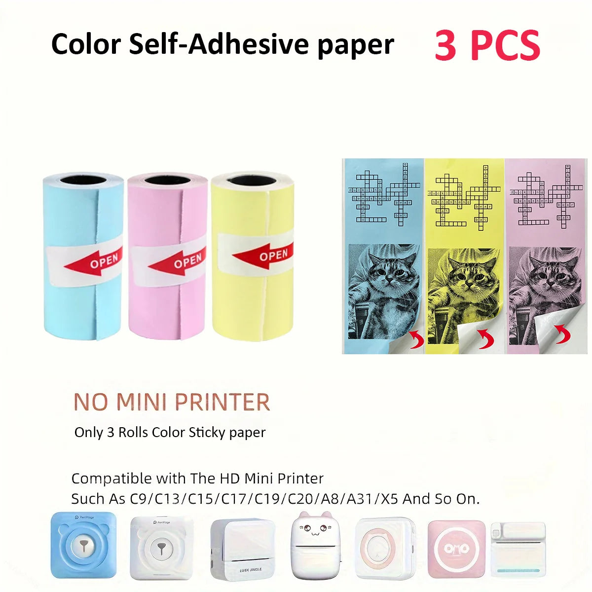 Mini Printer Color Sticker Thermal Paper Label Paper Sticker Photo Papers For PeriPage PAPERANG Poooli 57mm width Photo Printer