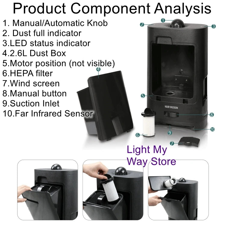 Professional Hair Salon Vacuum Waste Bin - Infrared Sensor Auto-Suction Hair Collector