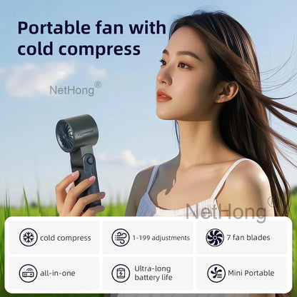 Portable Handheld Digital Turbo Fan 3600mAh Rechargeable 6 Speed Foldable Fan
