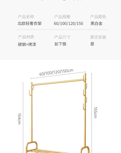 Aesthetic Golden Clothes Rack Metal Balcony Nordic Wheels Clothes Rack Floor Bedroom Burro Ropa Perchero Hallway Furniture