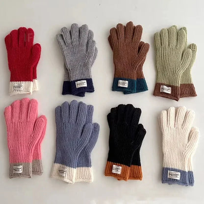 Children Thermal Knitted Gloves Winter Labeled Thickened Warm Gloves Touch Screen Striped Finger Unisex Mittens
