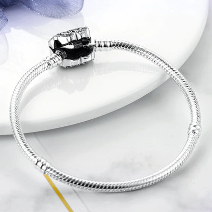 925 Sterling Silver Charm Bracelet - Leaf, Clover, Butterfly & Heart Design | 17-20cm Adjustable