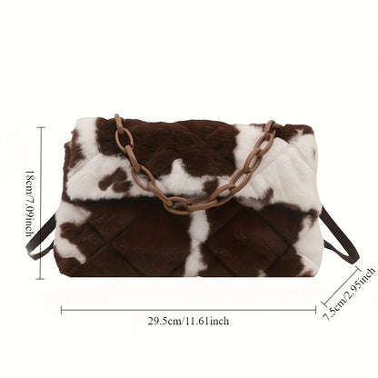 Korean Style Leopard Print Plush Crossbody Handbag for Women - Autumn Winter Fashion Bag