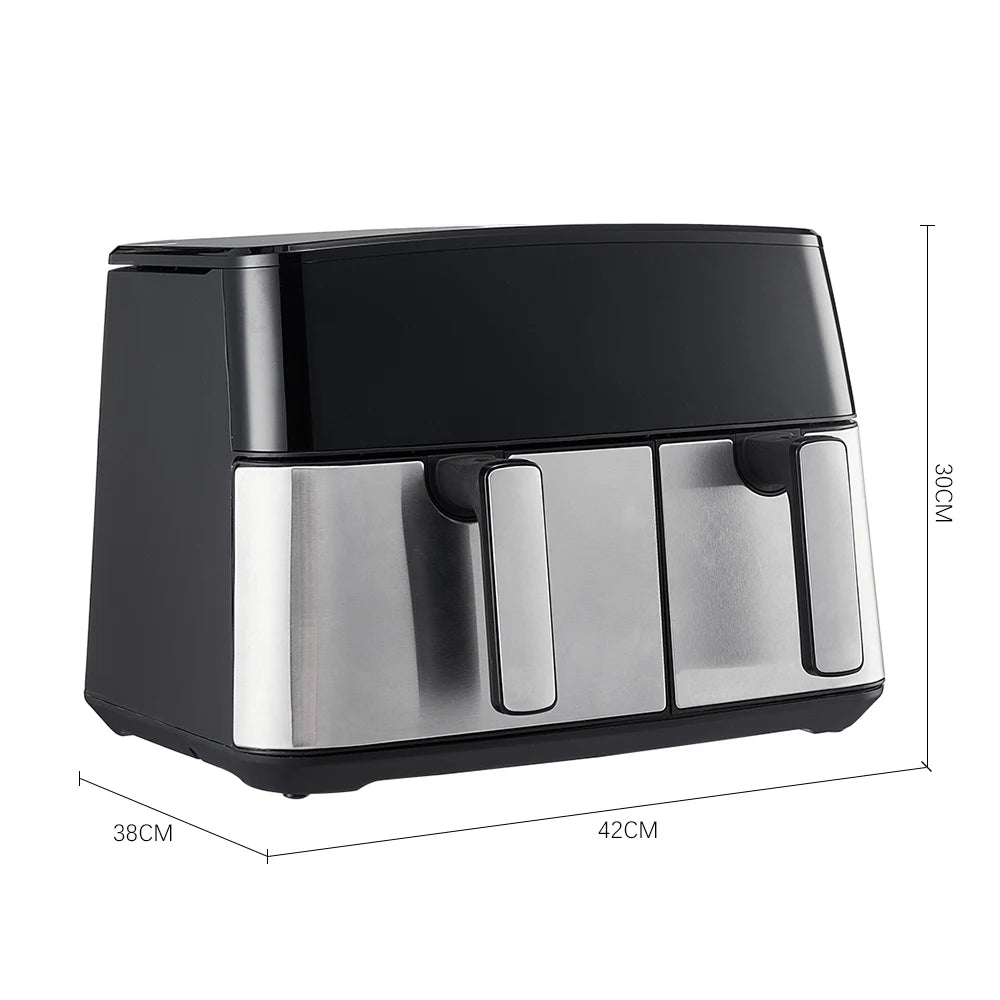 KOMORE 6,5 l + 3,5 l Touchscreen-Doppelkorb-Heißluftfritteuse mit 60-Minuten-Timer und einstellbarer Temperatur von 80 °C bis 200 °C