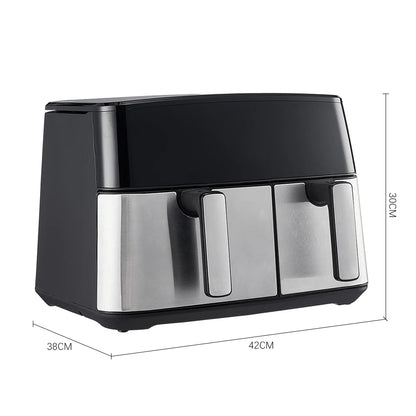 KOMORE 6,5 l + 3,5 l Touchscreen-Doppelkorb-Heißluftfritteuse mit 60-Minuten-Timer und einstellbarer Temperatur von 80 °C bis 200 °C