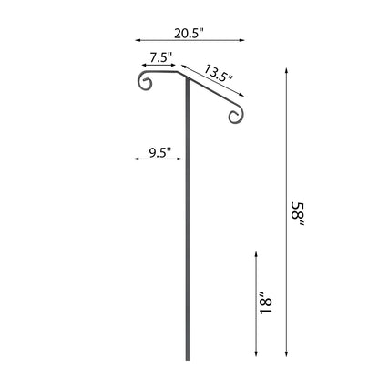 VEVOR Single Post Wrought Iron Handrail  Post Mount Step Grab Supports in Ground Long Post Fits 1 or 2 Steps Grab Rail Single