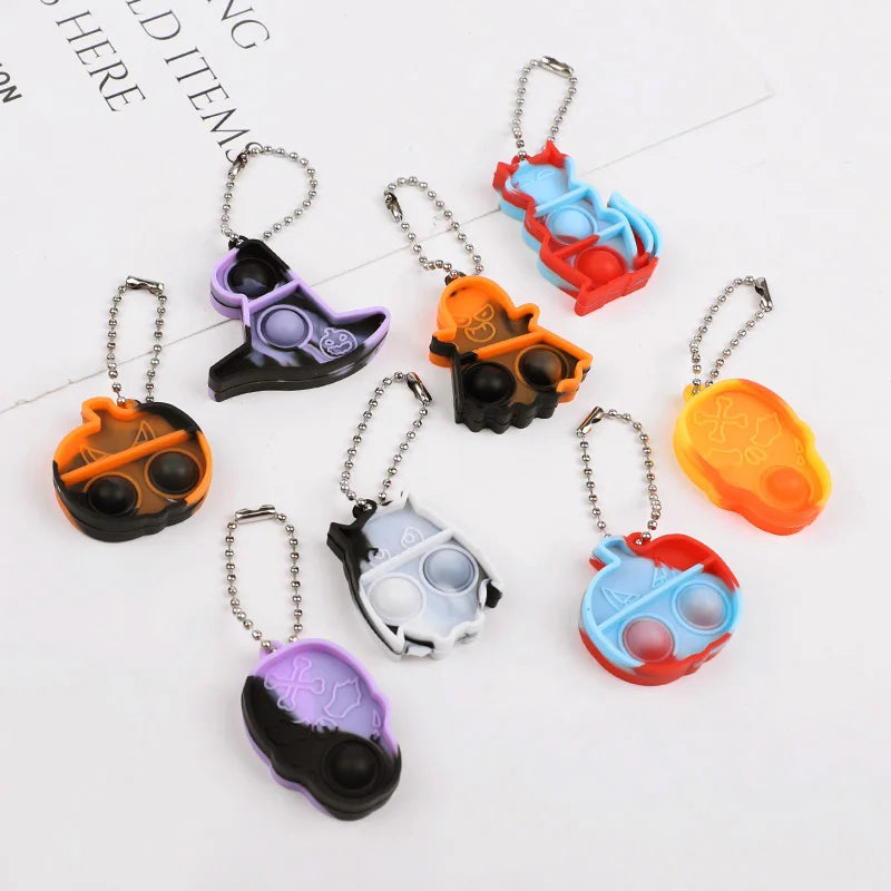 Halloween Fidget Toys Keychain - Mini Pop Pumpkin Spider Party Favors for Kids & Adults (10/20/30 Pack)