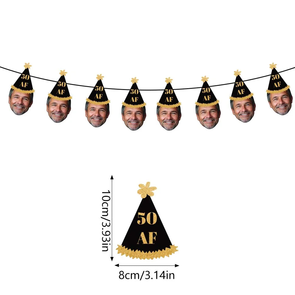 1set 8pcs Custom Birthday Photo Banner Personalized Face Photo Bunting Banner for Adult Birthday Party Favors Birthday Banner
