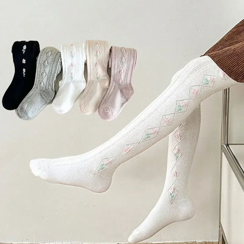 1-12Years Kids Autumn Elastic Tights Jacquard Soft Teenager Leggings Girls Knit Cotton Pantyhose Sweet Cute Baby Bottom Clothes
