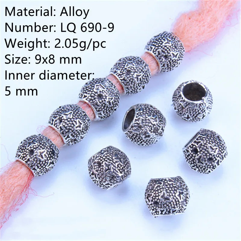 5 Pcs Antique Silver Hair Braid Dread Dreadlock Beads Cuffs Tuber Approx 8mm Inner Hole for Hair Styling Accessories Tool
