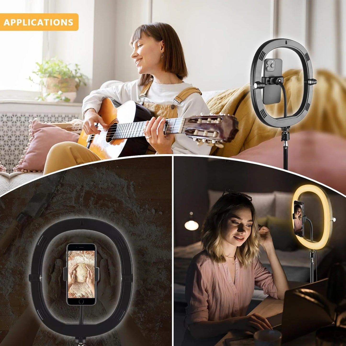 10-Inch LED Ring Light Foldable with 1.1m Tripod Stand +O-Clamp,3 adjustable lighting modes for Photography, Live Stream, Makeup