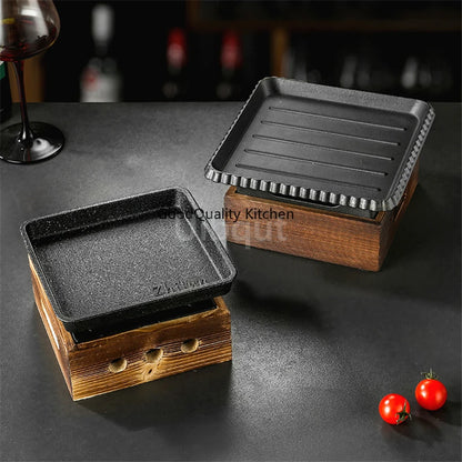 Dining room single and double tableware Cast iron barbecue plate Square alcohol oven baking tray Korean style barbecue stove set