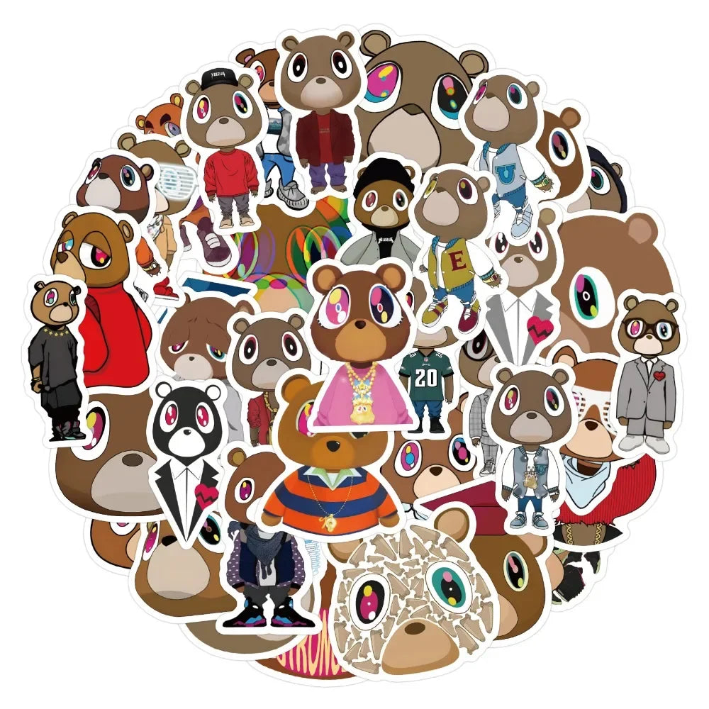 50Pcs Kanye West Ye Bear Stickers Aesthetic Waterproof Graffiti Decals DIY Luggage Guitar Laptop Skateboard Decoration