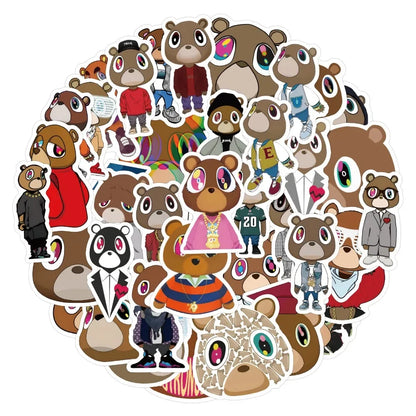 50Pcs Kanye West Ye Bear Stickers Aesthetic Waterproof Graffiti Decals DIY Luggage Guitar Laptop Skateboard Decoration